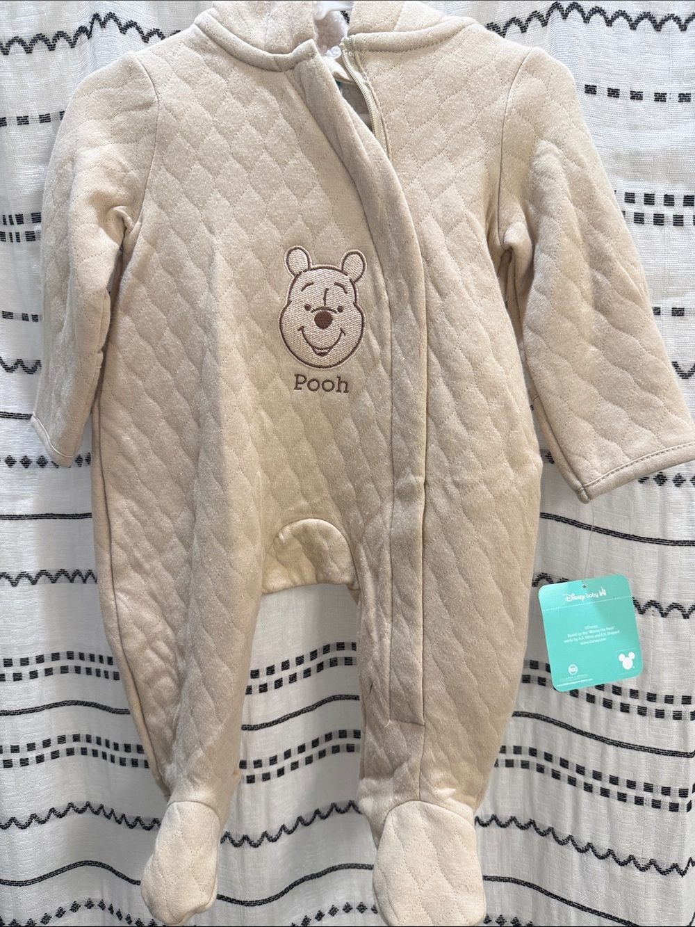 Disney Cream Quilted Pooh Footed One-Piece